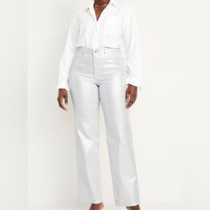 NWT Old Navy High Rise OG Loose Silver Shine Petite Jean pant 12